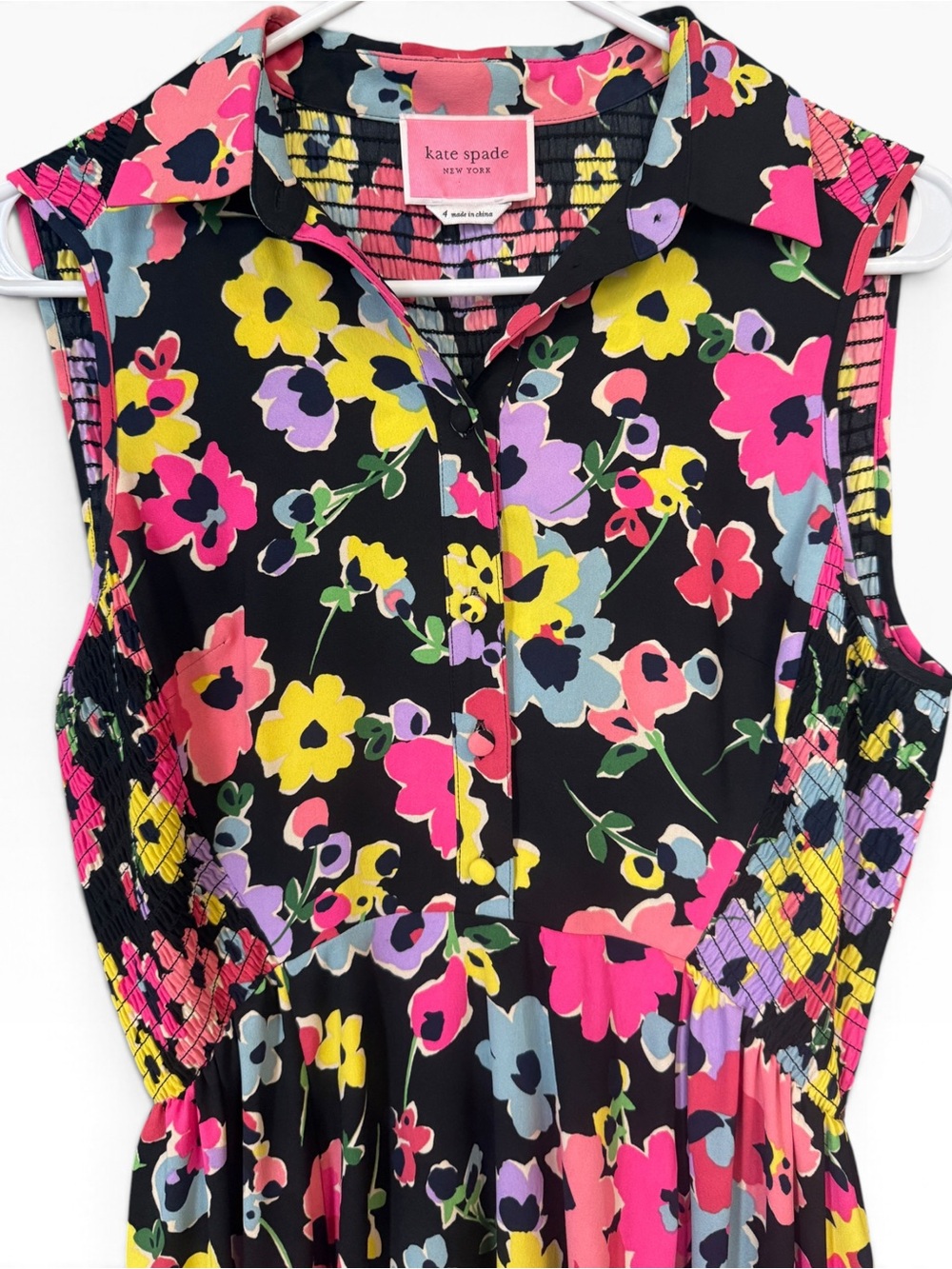 Kate Spade Wildflower Bouquet Midi Shirt Dress Black Pink Sleeveless Womens 4 - Picture 7 of 8